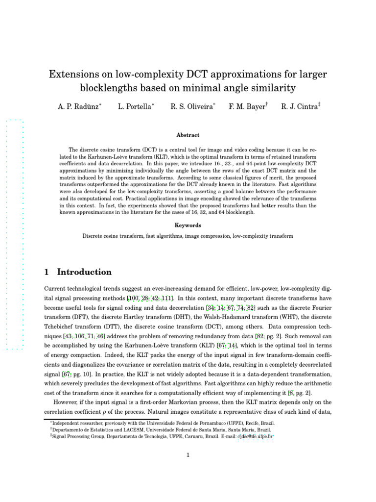 Low-Complexity DCT Approximations | PDF | Matrix (Mathematics) | Data ...
