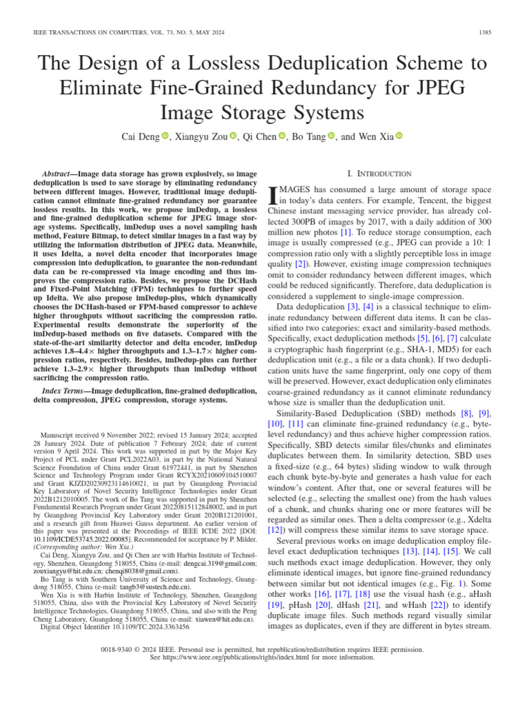Lossless JPEG Image Deduplication Scheme | PDF | Data Compression | Codec