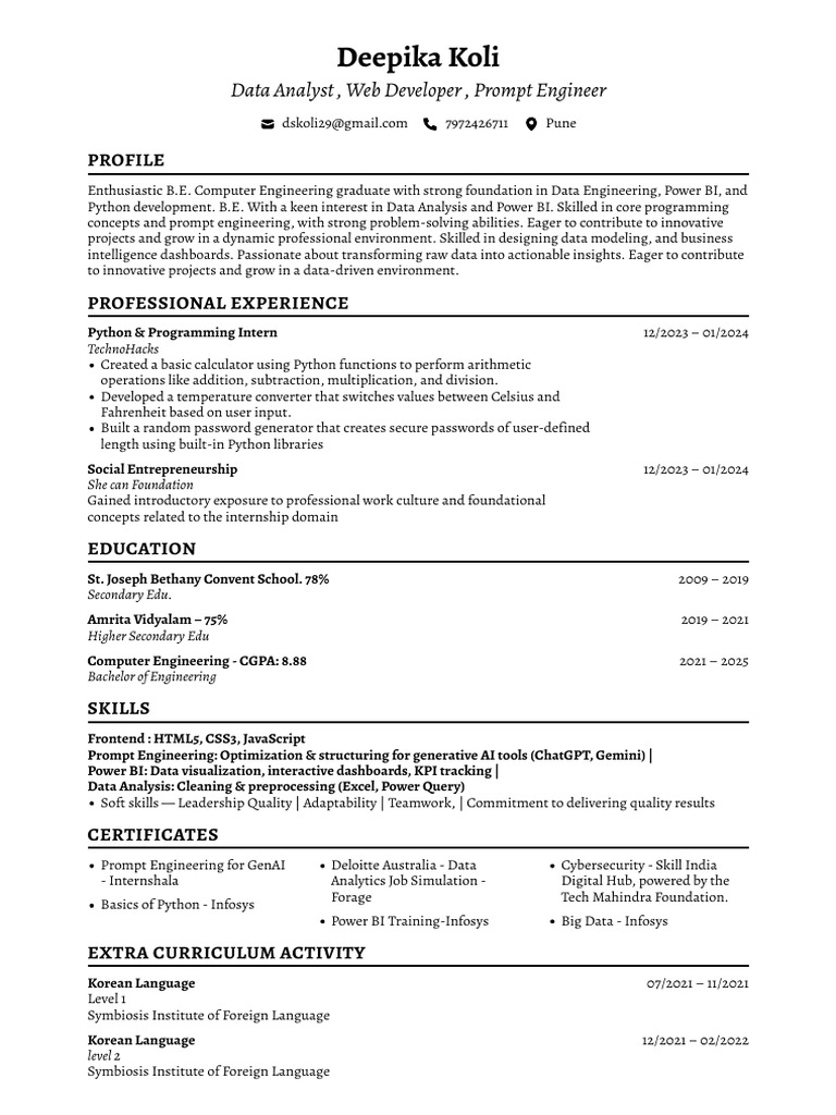 Data Analyst & Web Developer Profile | PDF | Python (Programming ...