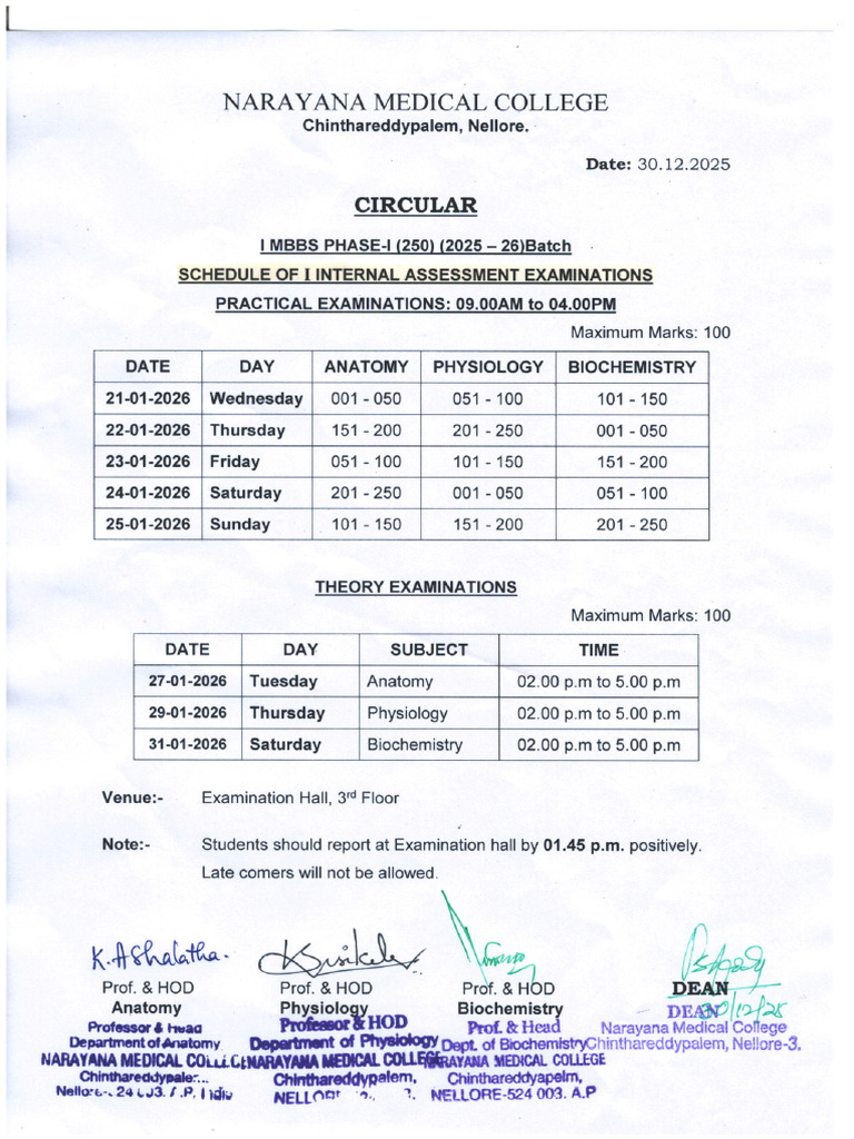 I MBBS (2025-26) Batch - I Internal Assessment Schedule | PDF