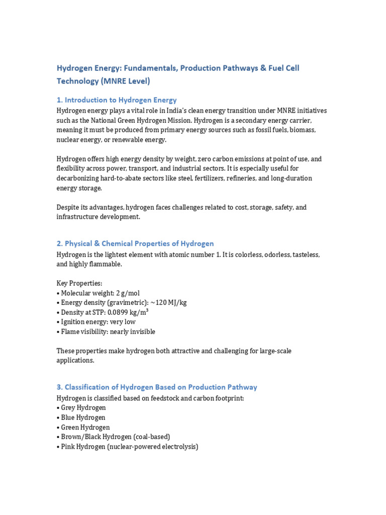 Hydrogen Energy Production & Technology | PDF | Hydrogen | Fuel Cell