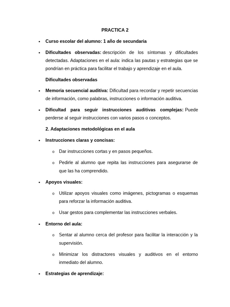Practica 2 | PDF | Aprendizaje | Salón de clases