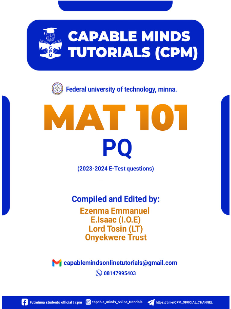 CPM Mat101 Compiled E-Test Questions (2023-2024) | PDF | Inequality ...