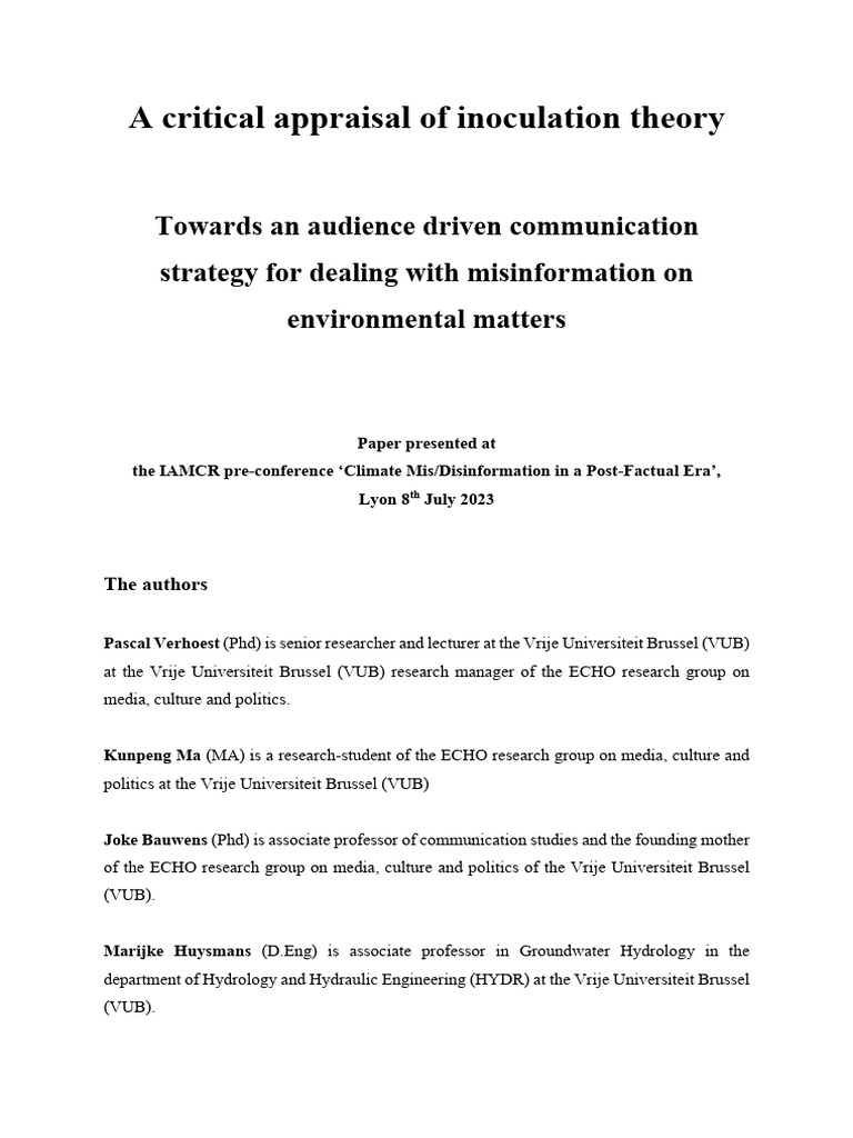 Inoculation Theory and Environmental Misinformation | PDF | Attitude ...