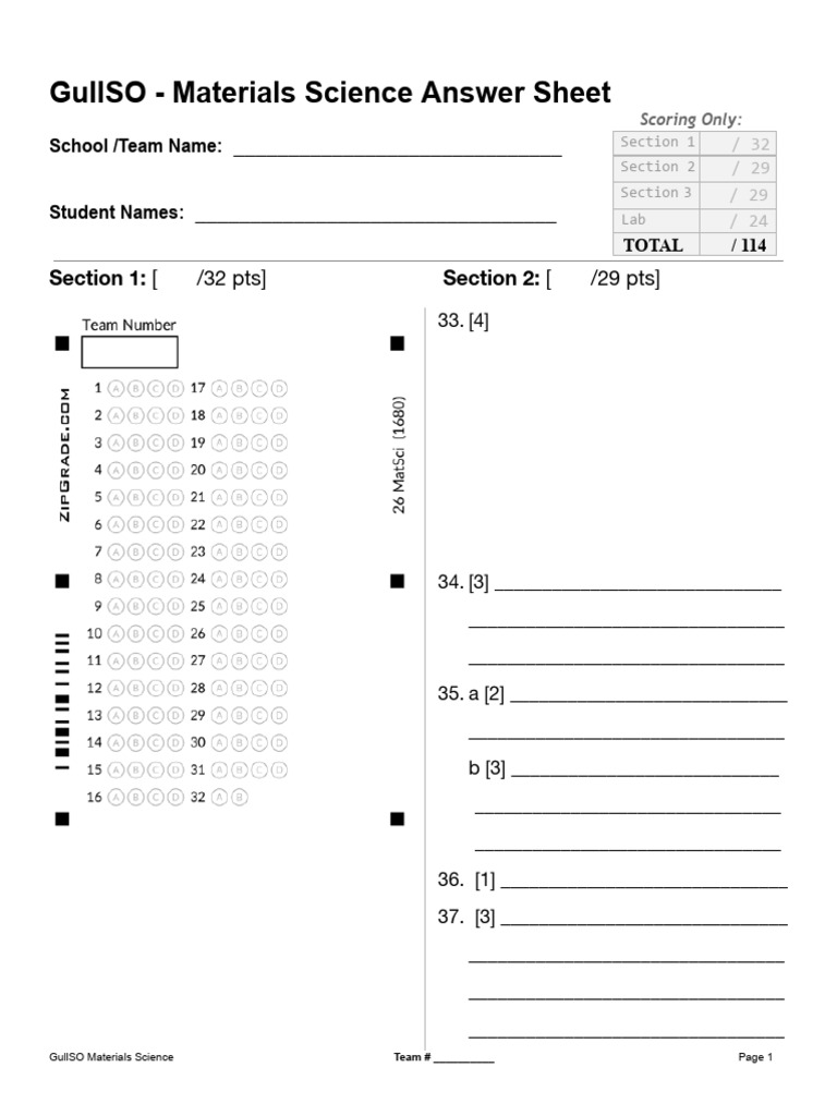 GullSO Materials Science Answer Sheet | PDF | Physical Chemistry ...