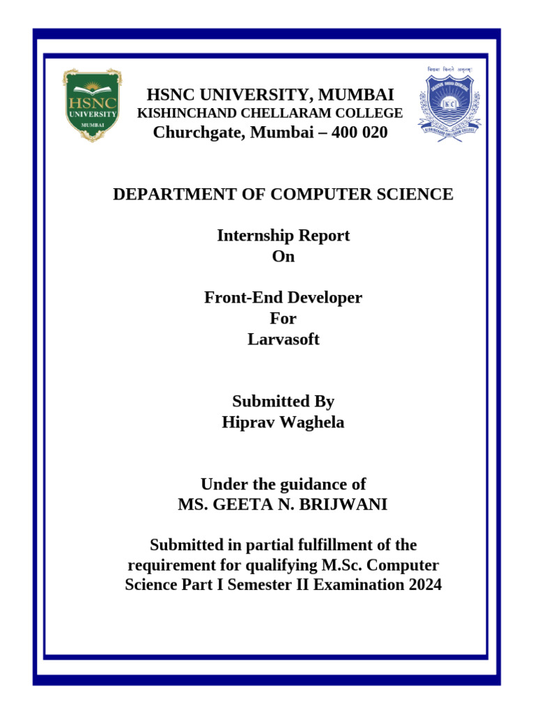 Front-End Developer Internship Report | PDF | Supply Chain | Websites