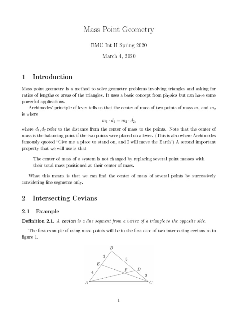 Int II Mass Points | PDF | Triangle | Euclidean Geometry