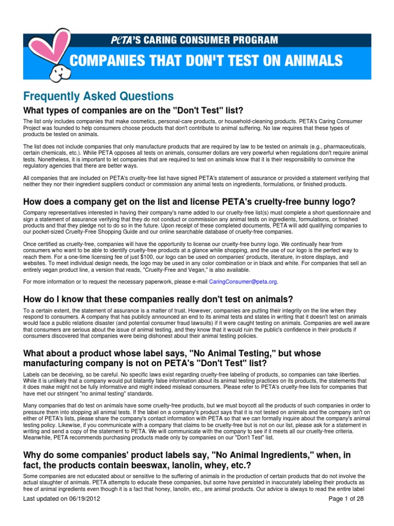 Companies Dont Test On Animals PDF People For The Ethical Treatment