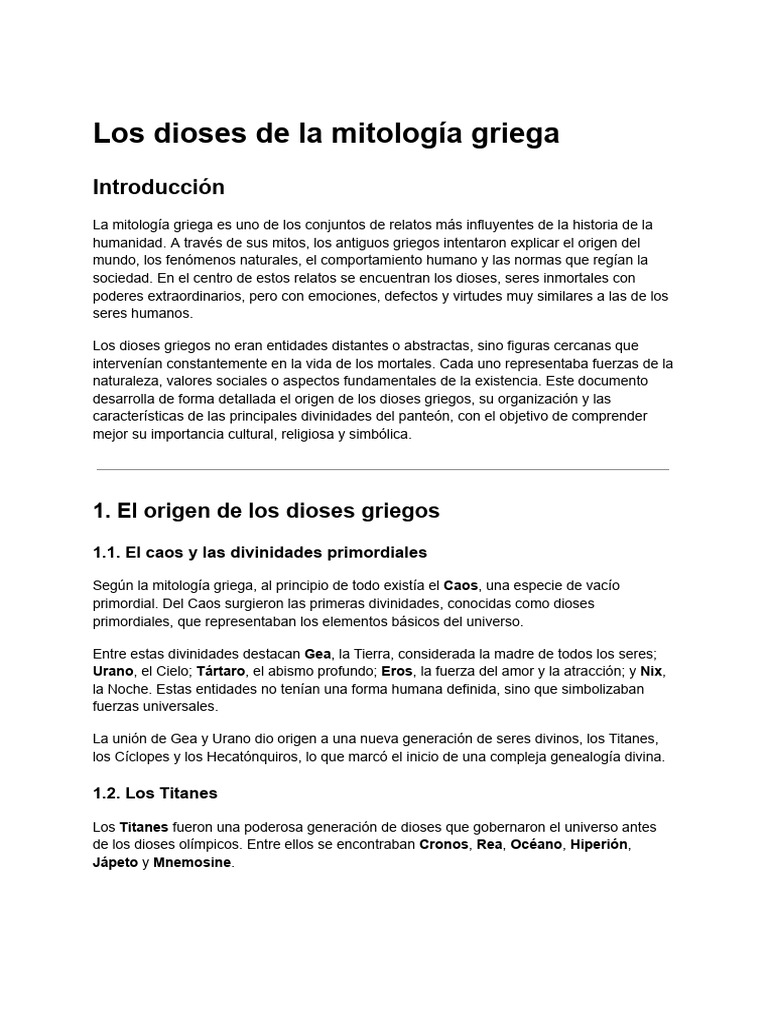 Los dioses de la mitología griega | PDF | Zeus | Mitología griega