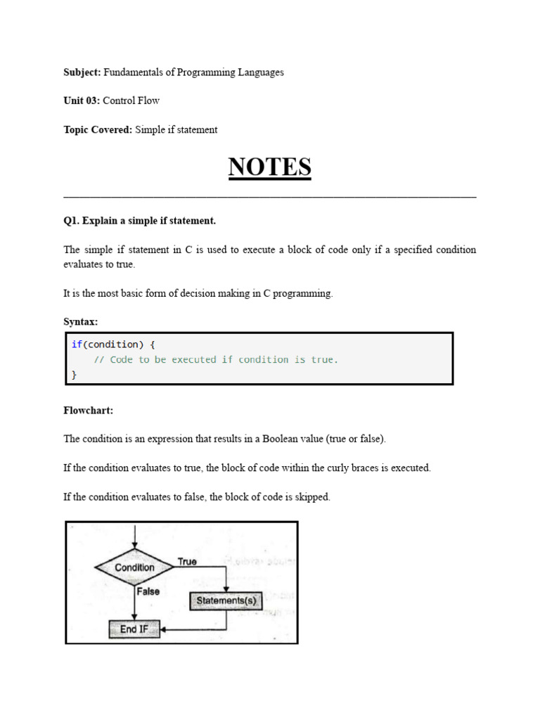 Simple If Statement in C Programming | PDF
