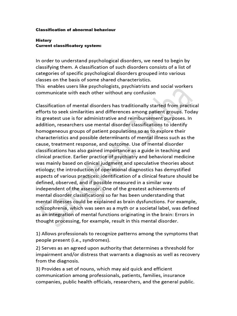 Classification of Abnormal Behavior | PDF | Mental Disorder ...