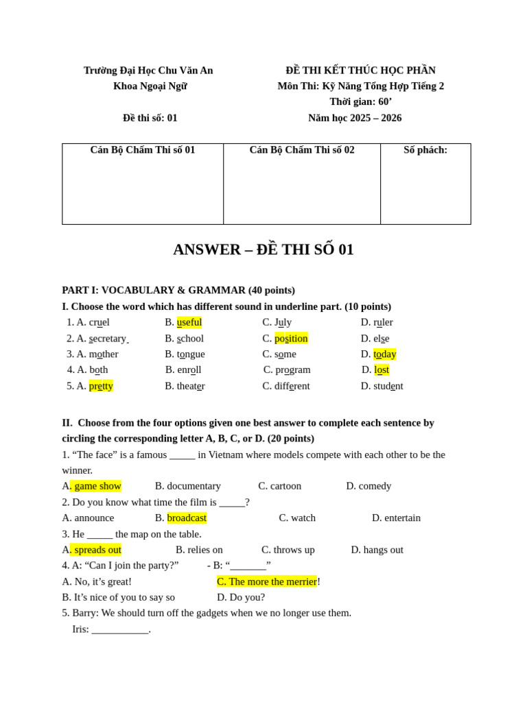 Ans_Test 1 | PDF | Writing Implements | Stationery