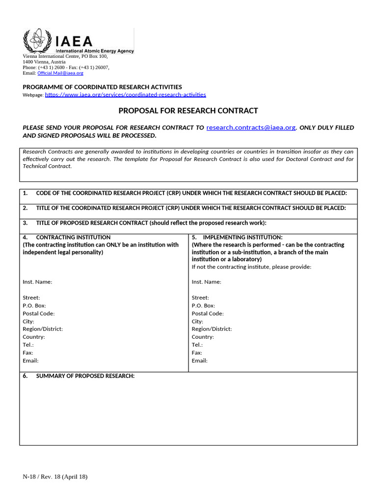 IAEA Research Contract Proposal Template | PDF