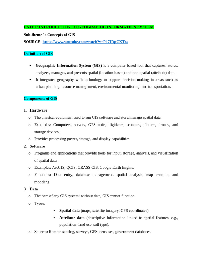 Topic 1 - Introduction to Gis Notes | PDF | Geographic Information ...