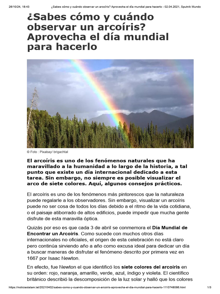 Cómo y cuándo ver un arcoíris | PDF | Arco iris | Color