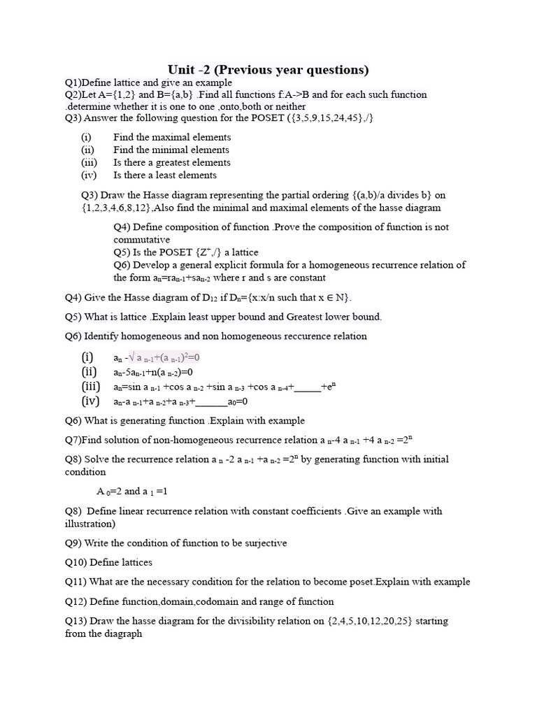 Unit-2 (Previous Year Questions) | PDF | Function (Mathematics ...