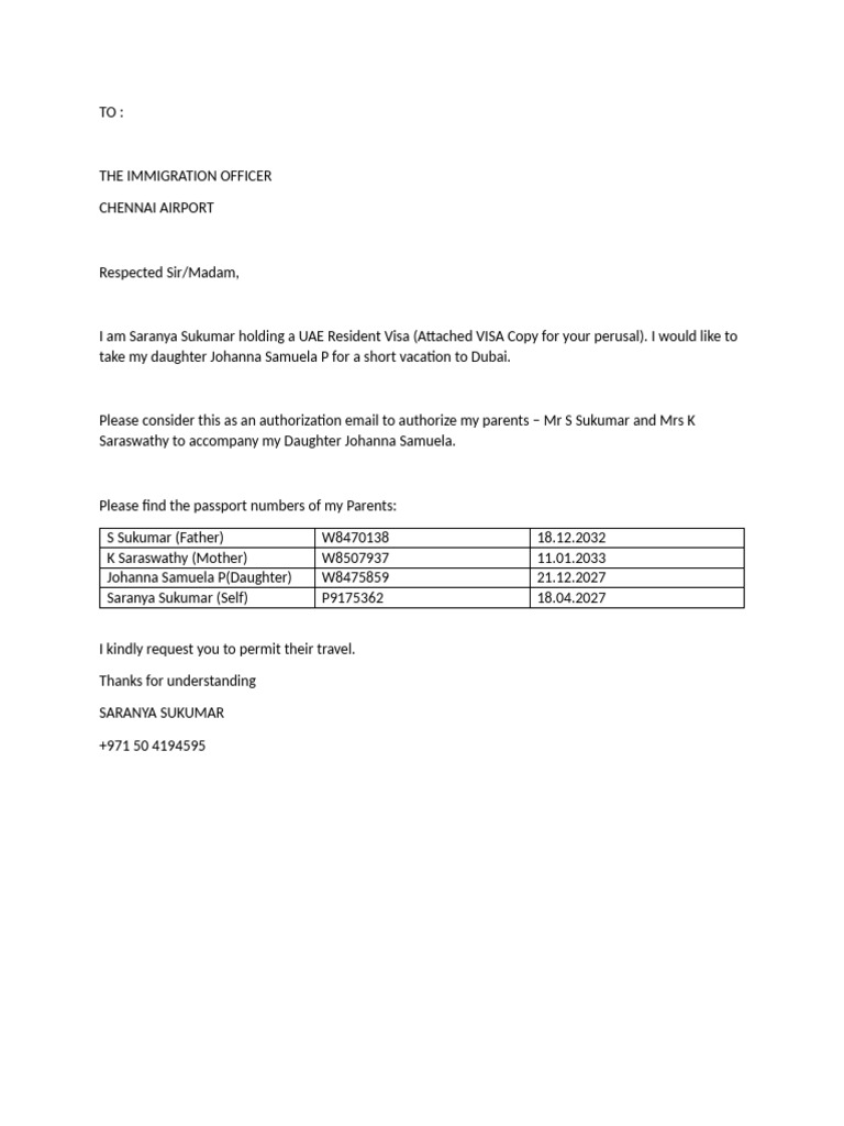 Immigration Letter | PDF