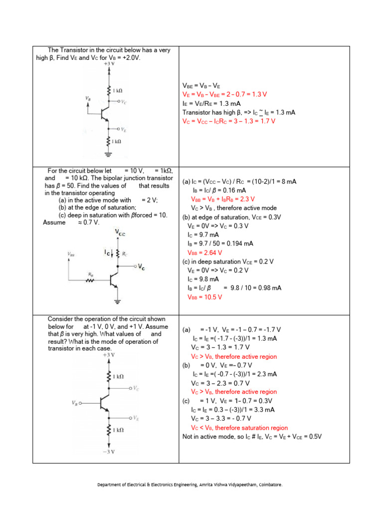 Transistor Circuit Analysis and Solutions | PDF | Bipolar Junction ...