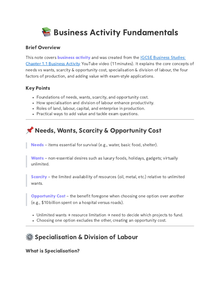 Business Activity Essentials Explained | PDF | Division Of Labour ...