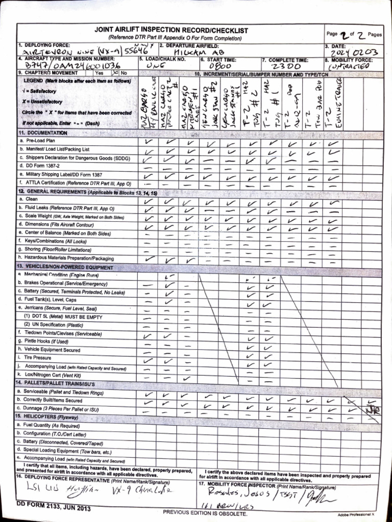 Joint Airlift Inspection Checklist | PDF | Vehicles