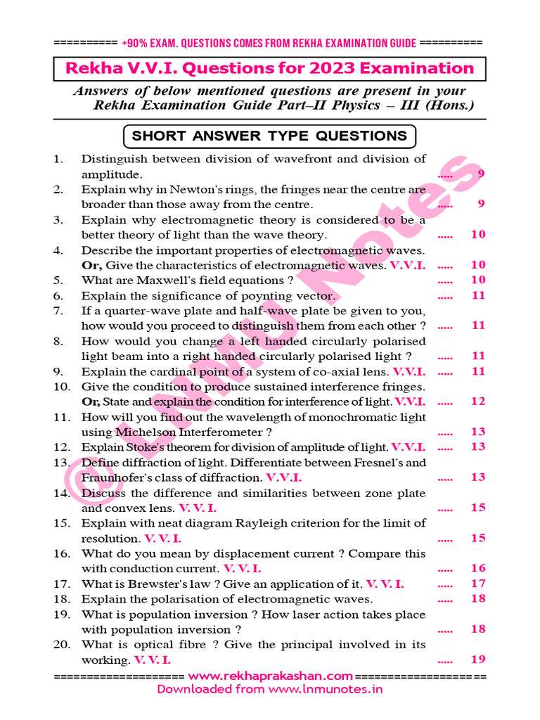 Essential Physics Exam Questions Guide | PDF | Diffraction ...