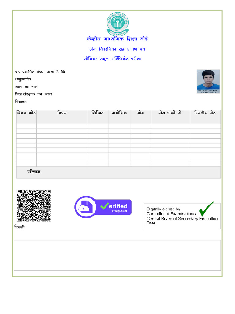 Class 12 Marksheet | PDF