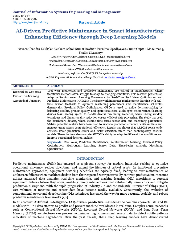 AI-Driven Predictive Maintenance in Smart Manufacturing: Enhancing ...