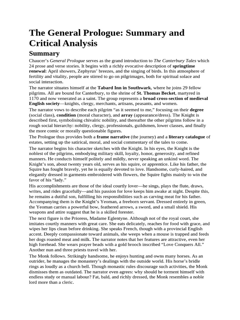 Prologue To The Canterbury Tales | PDF