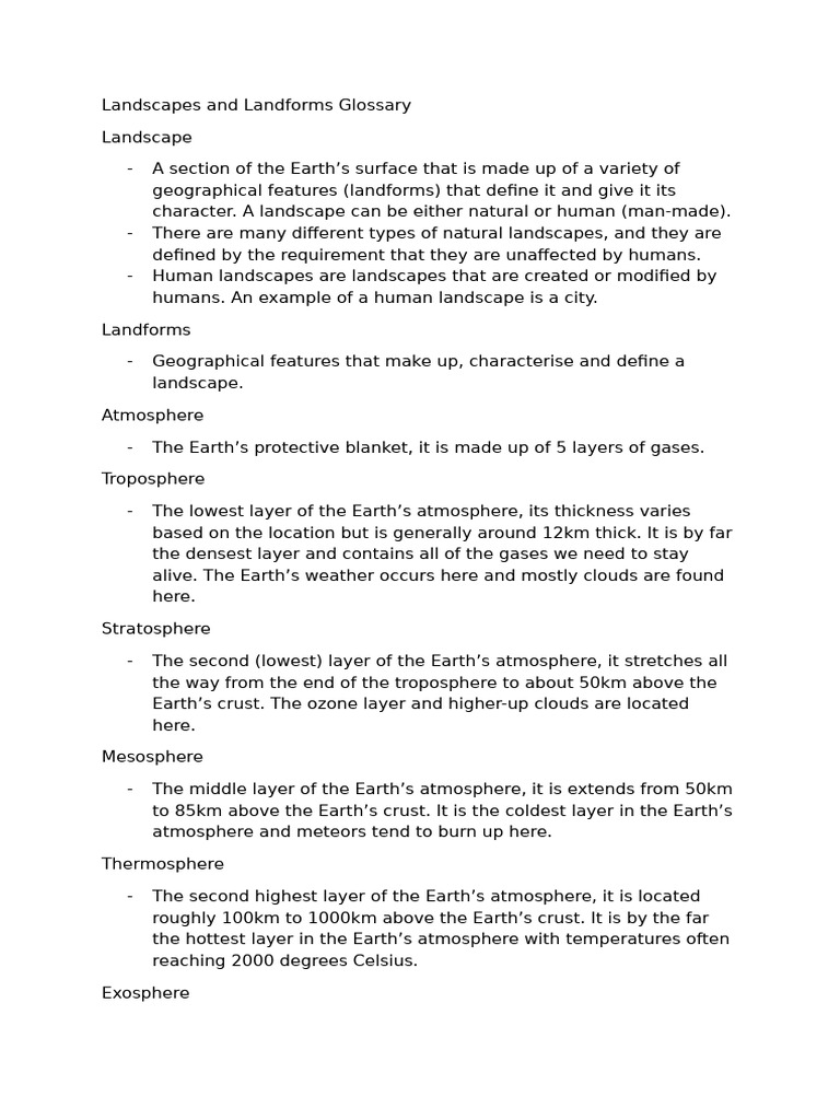 Landscapes and Landforms Glossary | PDF | Volcano | Earth Sciences