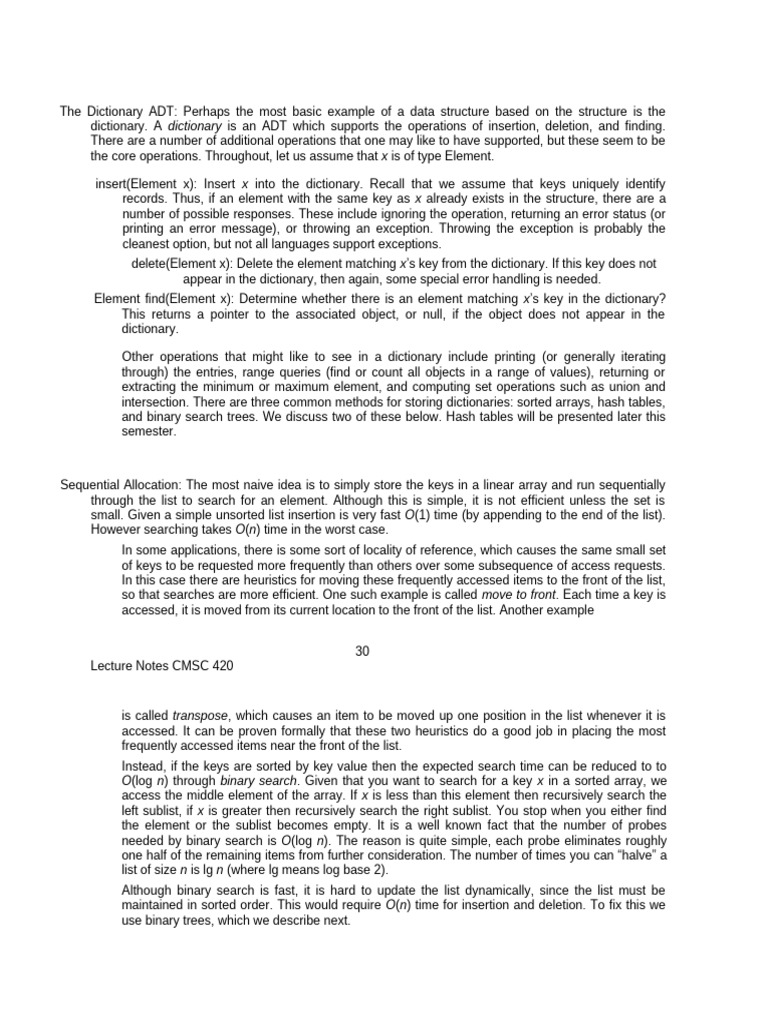 Lecture Notes 5 the Dictionary ADT | PDF | Database Index | Software ...
