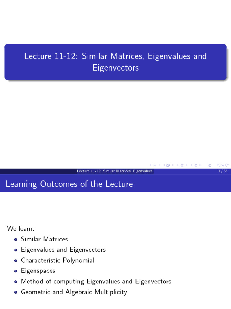 Eigenvalues, Eigenvectors, and Similar Matrices | PDF | Eigenvalues And ...