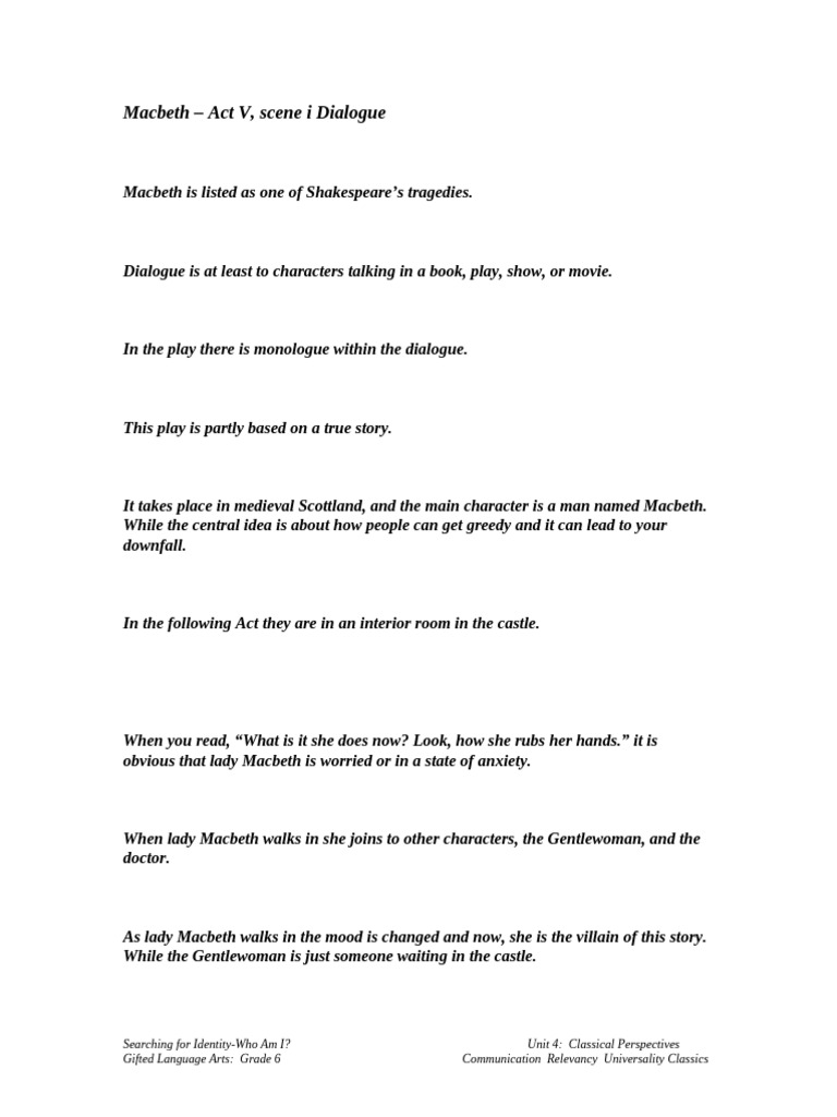 03MacbethActVscene i Dialogue | PDF | Macbeth