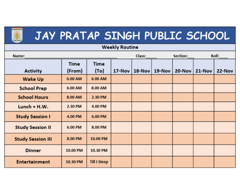 Weekly School Schedule Template | PDF