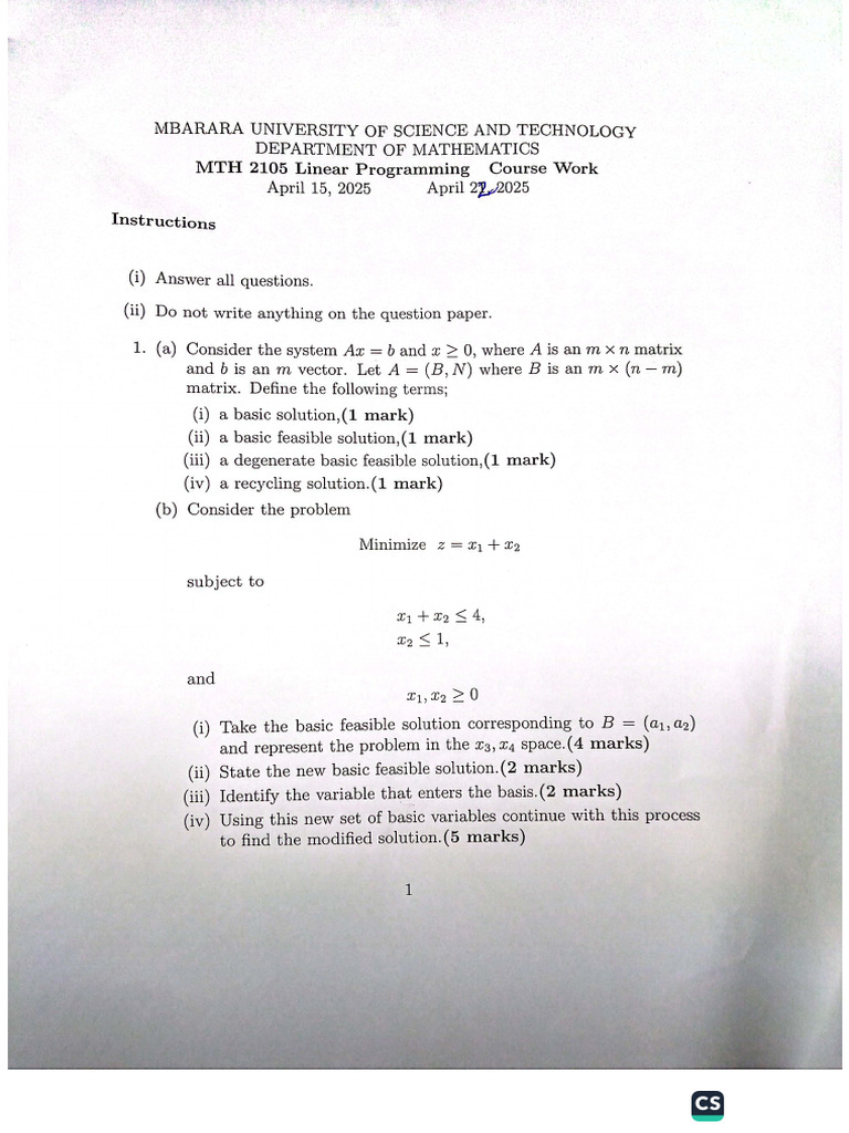 Linear Programming Course Work | PDF