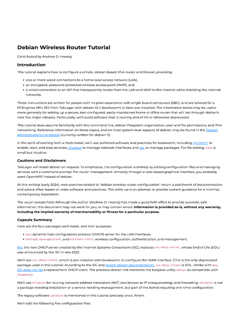 Debian Wireless Router Tutorial | PDF | Computer Networking ...