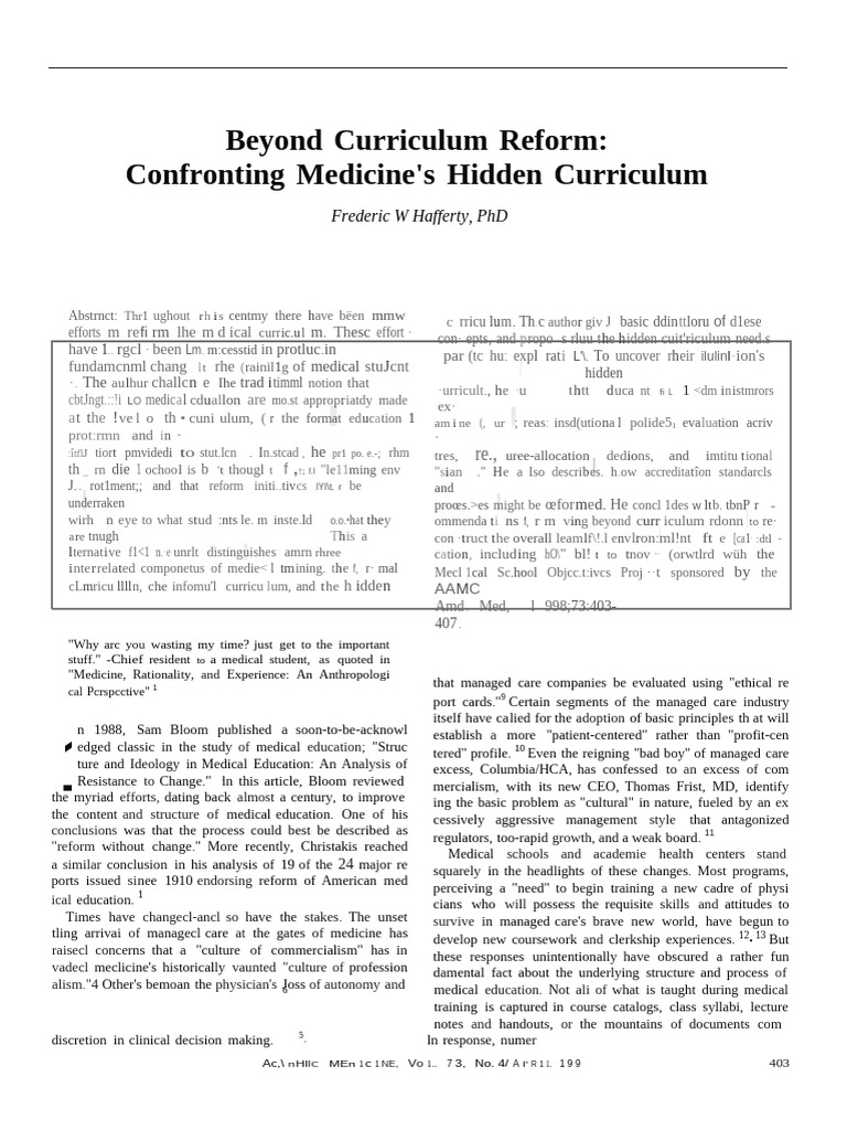 Hidden Curriculum in Medical Education | PDF | Medical Education ...