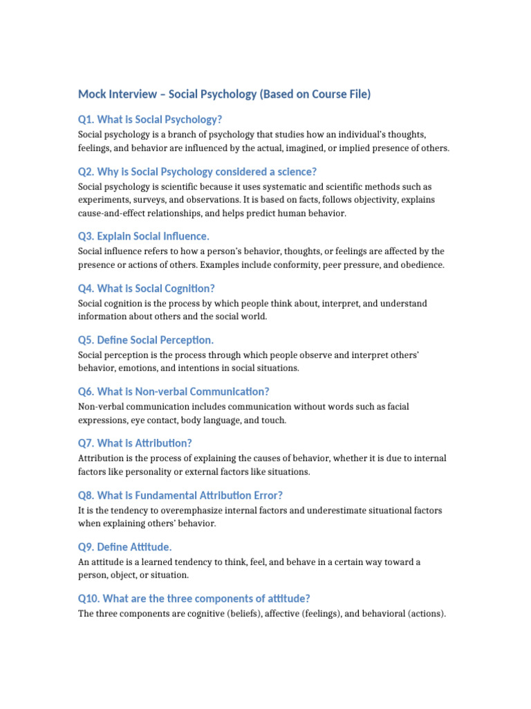 Social Psychology Mock Interview Guide | PDF | Social Psychology ...