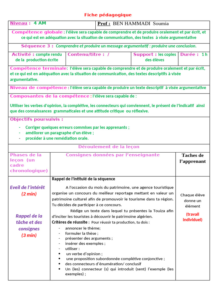 Produire un message argumentatif en classe | PDF | Phrase | Sujet ...