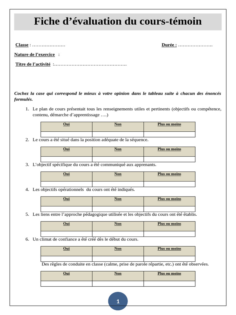 Évaluation d'un Cours Témoin en Pédagogie | PDF