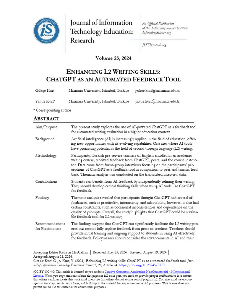 ChatGPT in L2 Writing Feedback | PDF | Artificial Intelligence ...