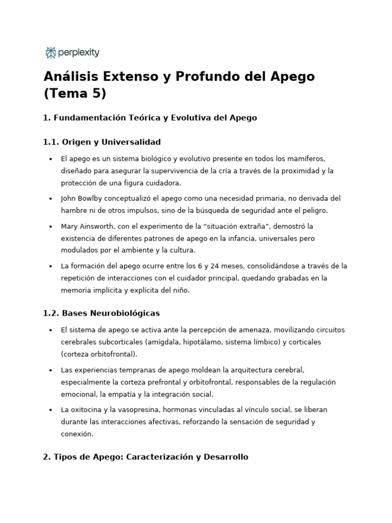 Análisis del Apego y su Impacto Emocional | PDF | Teoría de apego | Las ...