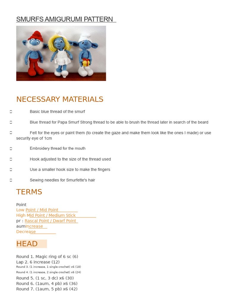921867800 Smurf Crochet Pattern | PDF | Crochet | Yarn