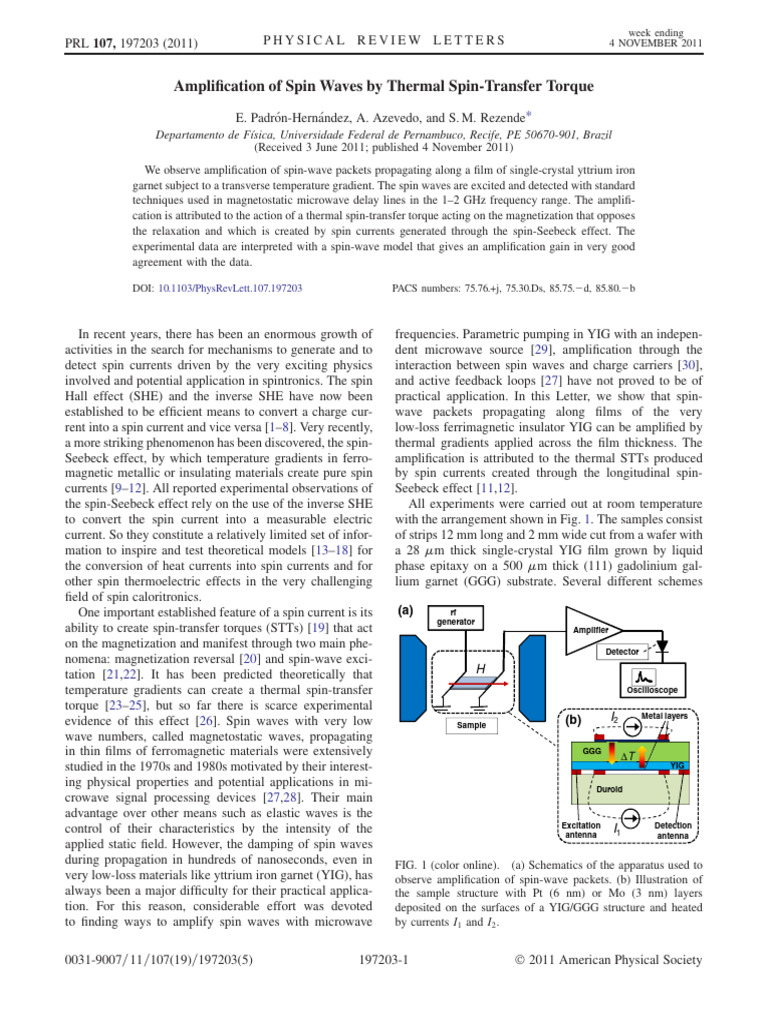 Amplification of Spin Waves by Thermal Spin-Transfer Torque | PDF ...
