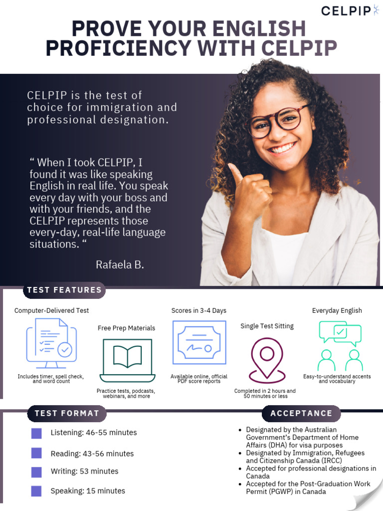 CELPIP Test Format and Features Guide | PDF | Qualifications | Tests