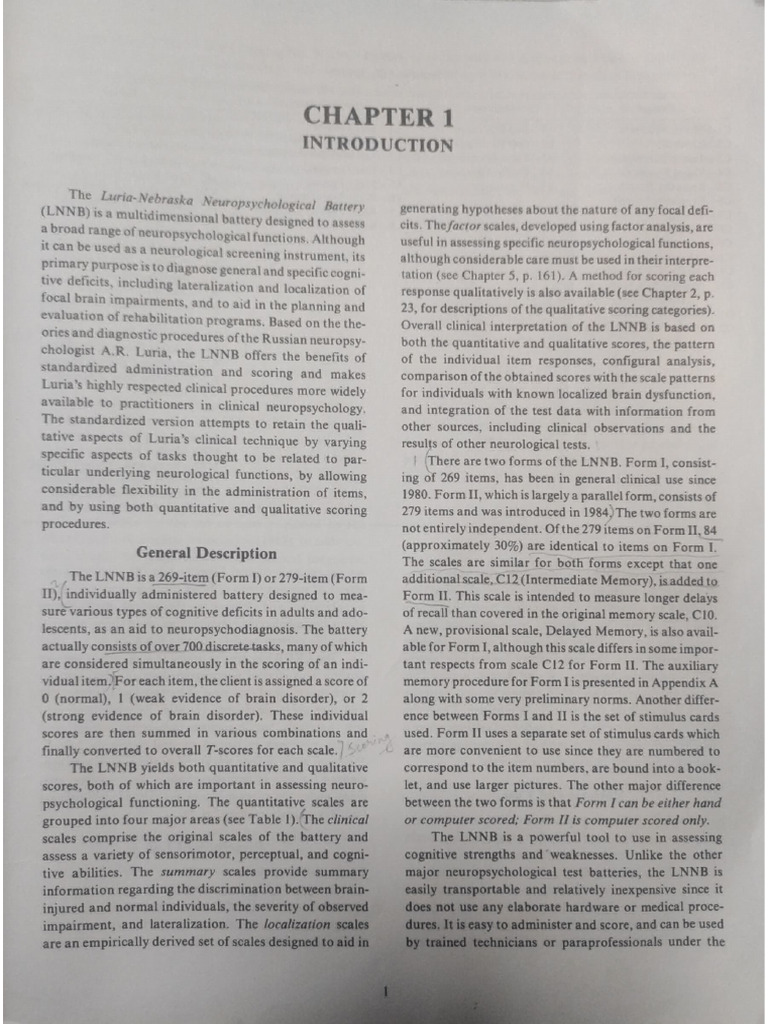 Luria-Nebraska Neuropsychological Battery Overview | PDF ...