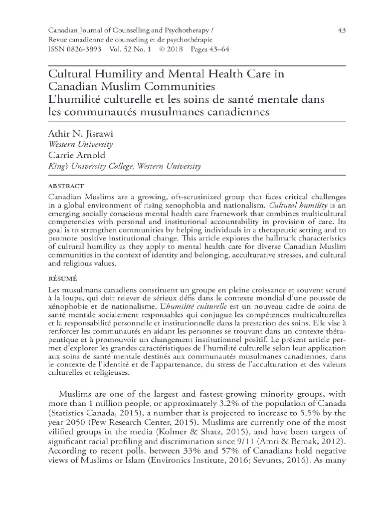 View of Cultural Humility and Mental Health Care in Canadian Muslim ...
