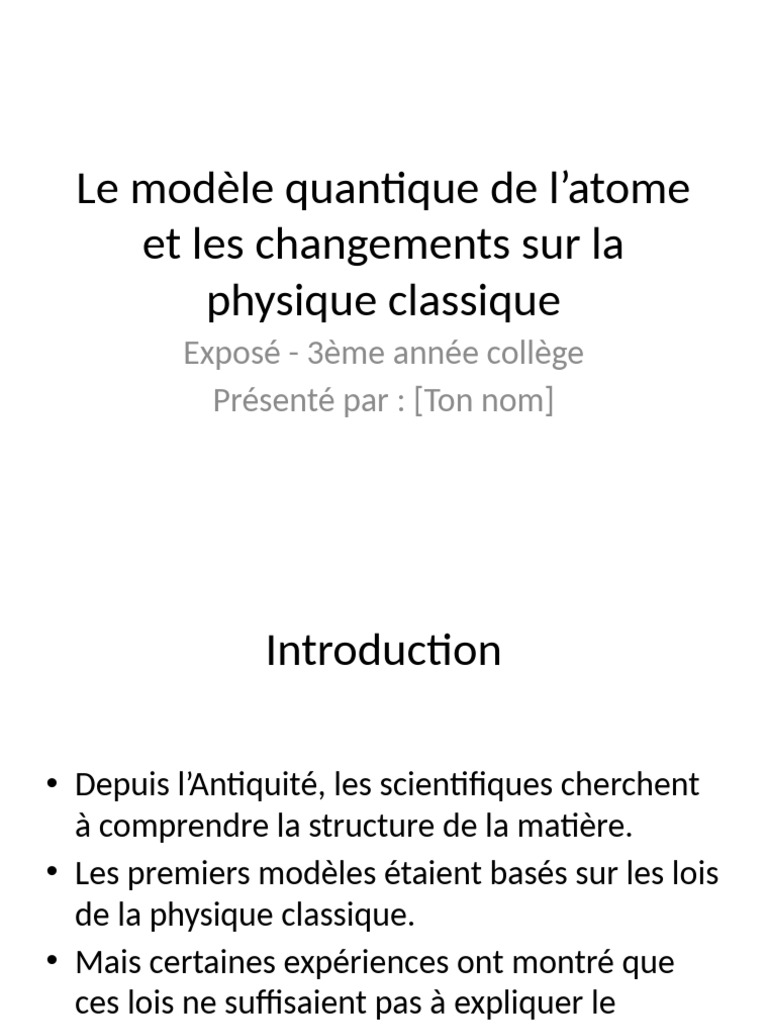 Modèle quantique de l'atome et physique | PDF