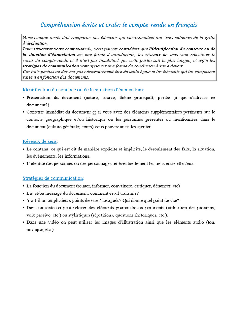 Guide du compte-rendu en français | PDF
