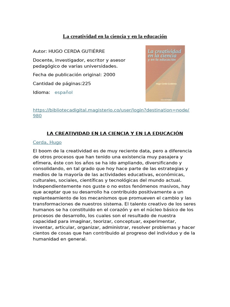 Creatividad en Ciencia y Educación | PDF
