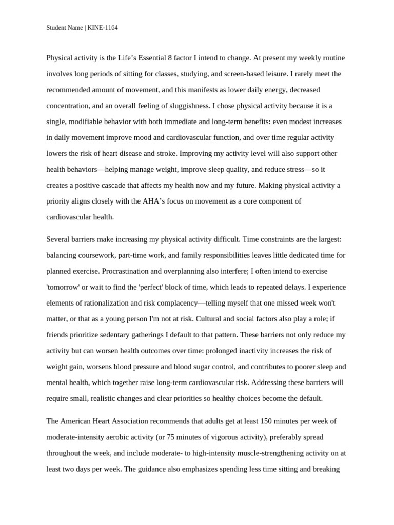 LE8 Reflection PhysicalActivity | PDF | Cardiovascular Diseases | Dieting
